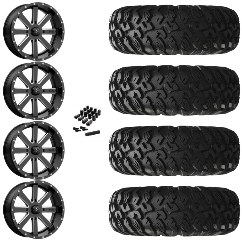 20" MSA Flash M34 Black UTV Rims & 33" EFX MotoClaw Tires 8 Ply Mounted