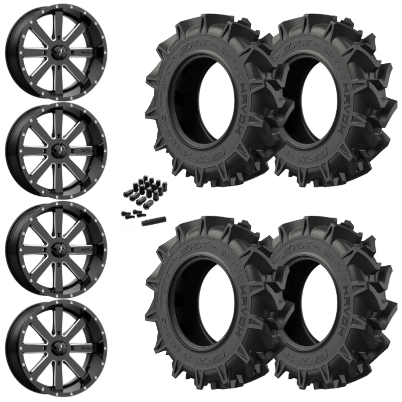20" MSA Flash M34 Black UTV Rims & 35" EFX MotoHavok Tires 6 Ply Mounted