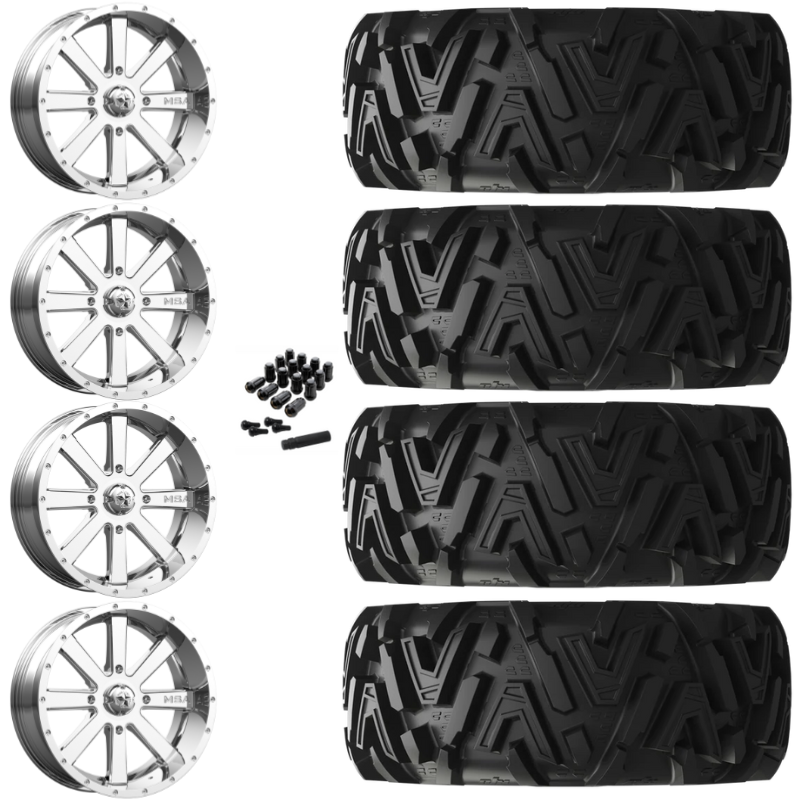 20" MSA Flash M34 Chrome UTV Rims & 34" EFX MotoMTC Tires 6 Ply Mounted