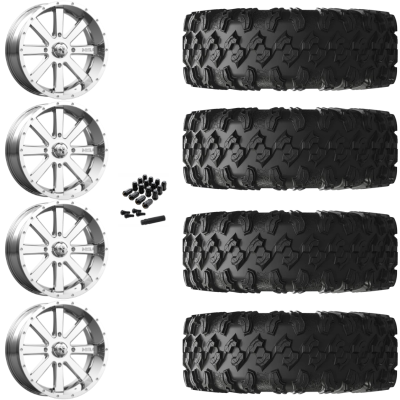 18" MSA Flash M34 Chrome UTV Rims & 32" EFX MotoRavage Tires 8 Ply Mounted