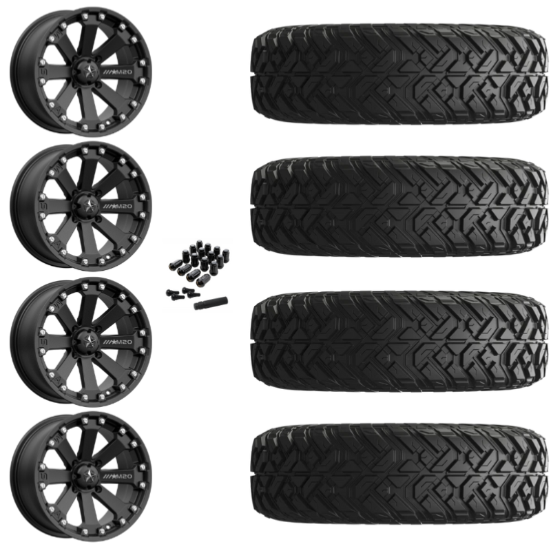 14" MSA Kore M20 Black UTV Rims & 28" EFX Gripper Standard Tires 8 Ply Mounted