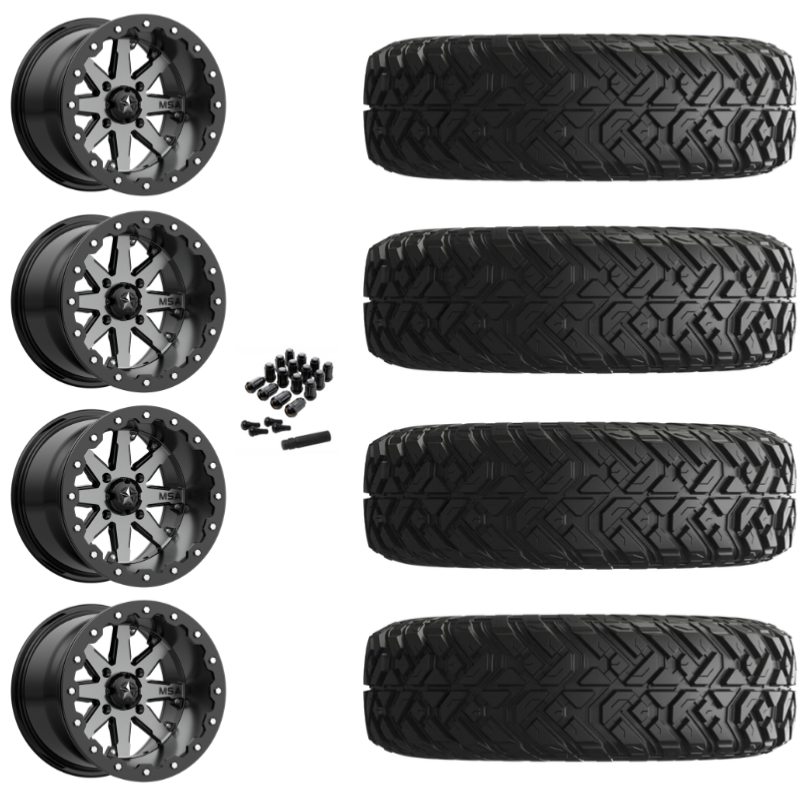 14" MSA Lok M21 Beadlock Charcoal UTV Rims & 30" EFX Gripper Standard Tires 8 Ply Mounted