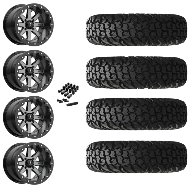 15" MSA Lok M21 Beadlock Charcoal UTV Rims & 30" EFX MotoVator Tires 8 Ply Mounted