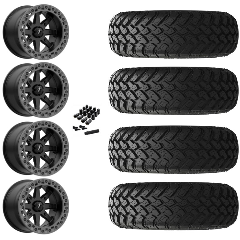 18" MSA Lok2 M31 Beadlock Black & Gray Ring UTV Rims & 33" EFX MotoHammer Tires 8 Ply Mounted