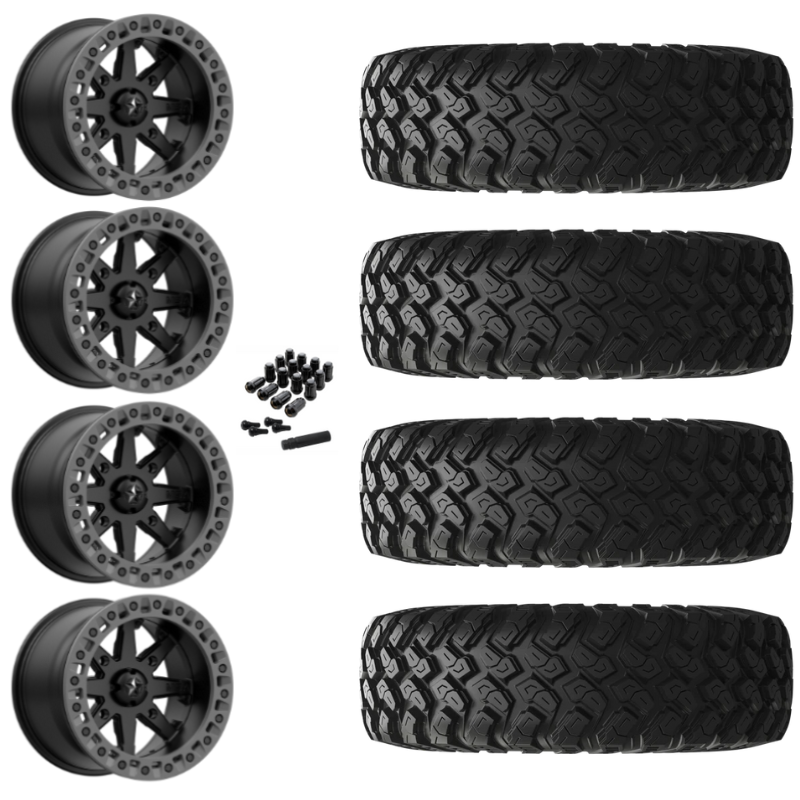 18" MSA Lok2 M31 Beadlock Black & Gray Ring UTV Rims & 35" EFX MotoRally Tires 8 Ply Mounted