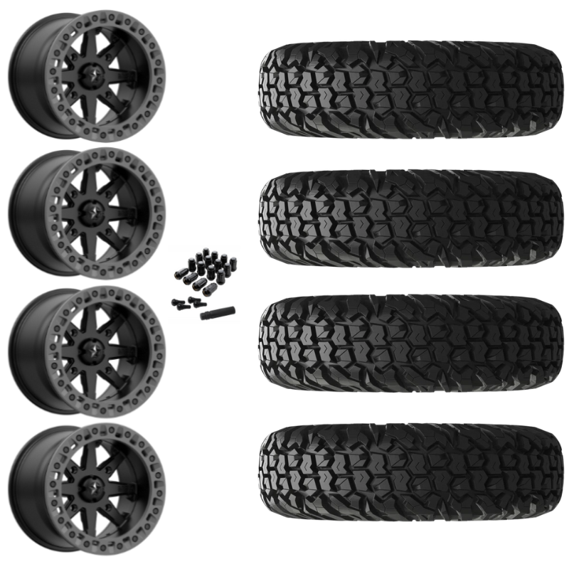 15" MSA Lok2 M31 Beadlock Black & Gray Ring UTV Rims & 30" EFX MotoVator Tires 8 Ply Mounted