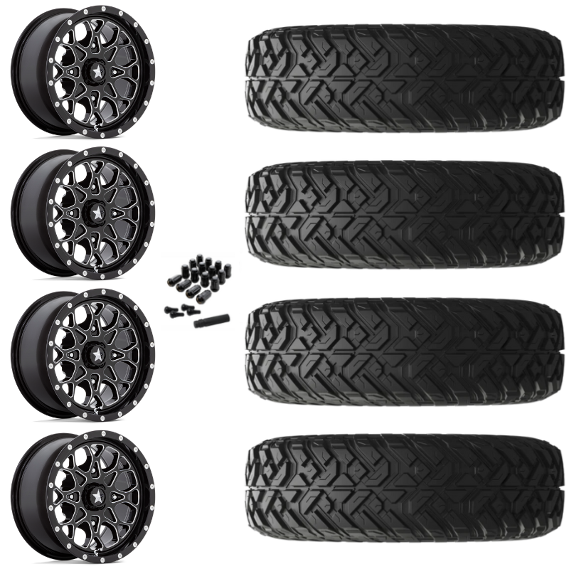 14" MSA Portal M45 Black Milled UTV Rims & 28" EFX Gripper R/T-K Tires 10 Ply Mounted