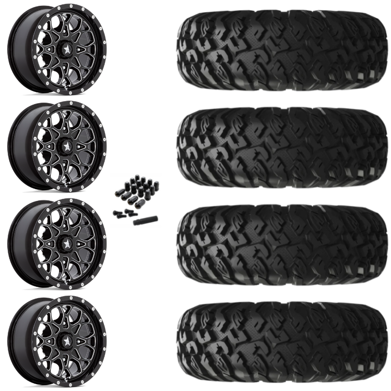 20" MSA Portal M45 Black Milled UTV Rims & 33" EFX MotoClaw Tires 8 Ply Mounted