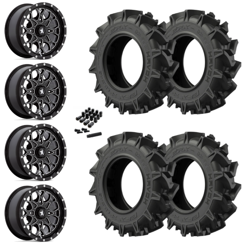 20" MSA Portal M45 Black Milled UTV Rims & 33" EFX MotoHavok Tires 6 Ply Mounted
