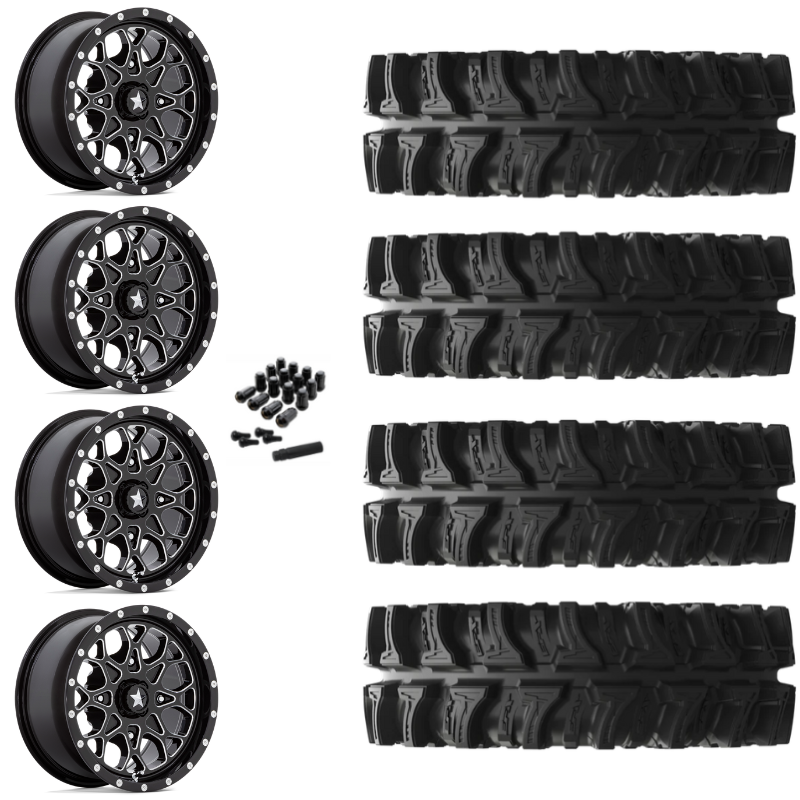 24" MSA Portal M45 Black Milled UTV Rims & 35" EFX MotoSlayer Tires 6 Ply Mounted