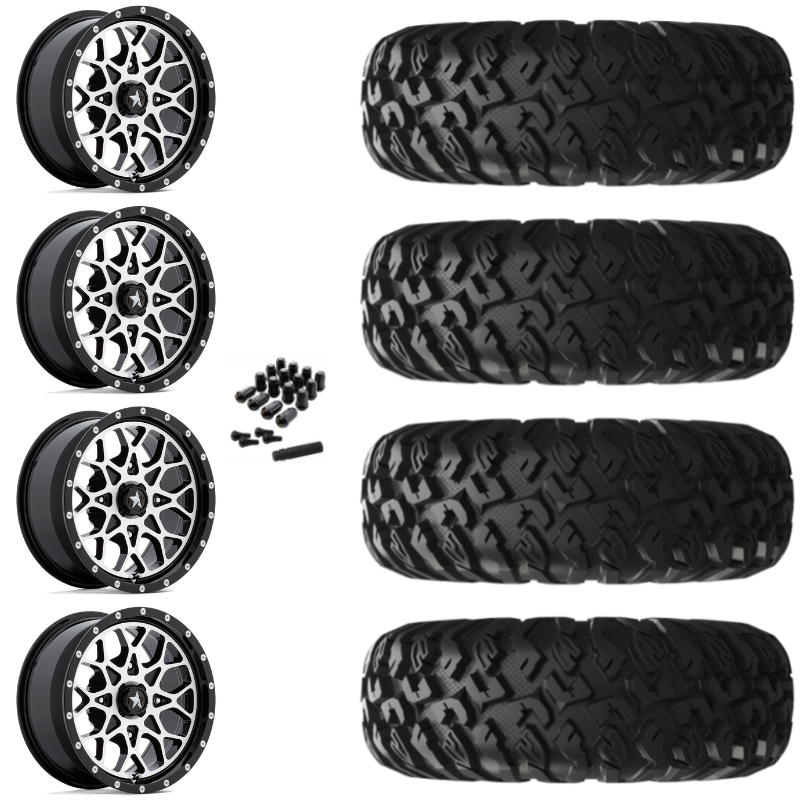 20" MSA Portal M45 Machined UTV Rims & 33" EFX MotoClaw Tires 8 Ply Mounted