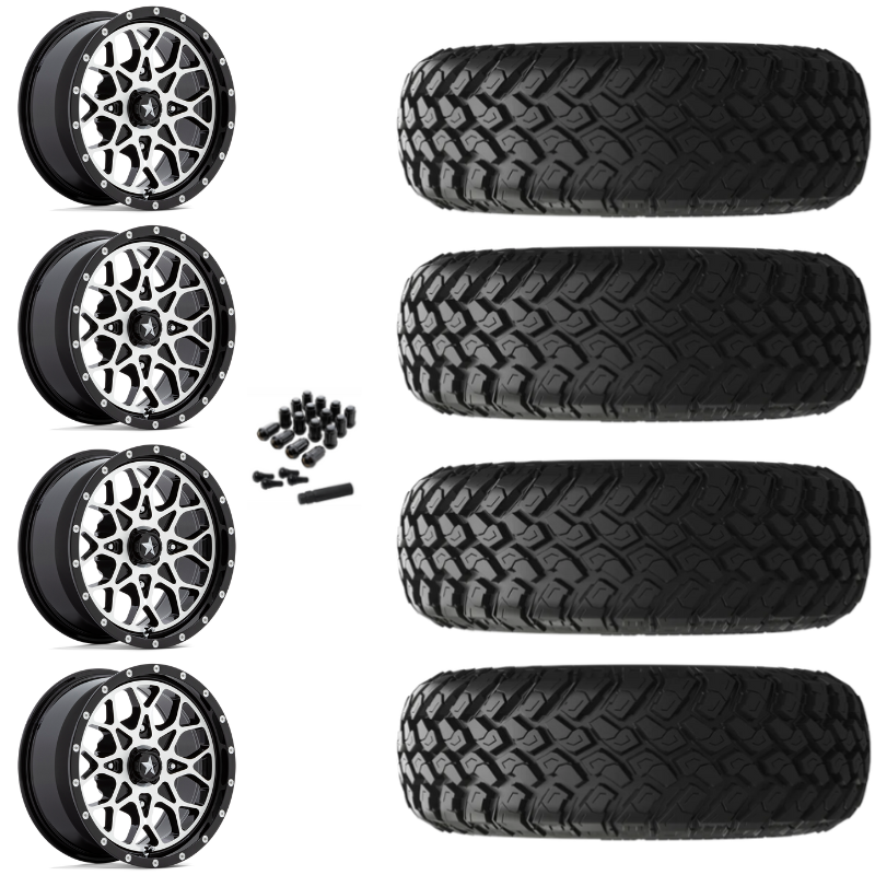 20" MSA Portal M45 Machined UTV Rims & 34" EFX MotoHammer Tires 8 Ply Mounted