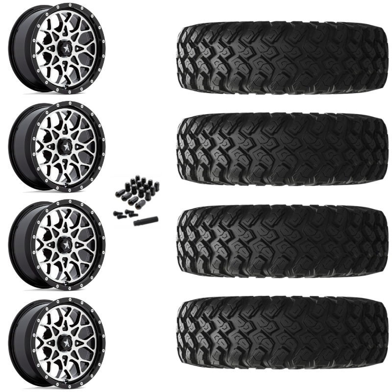 14" MSA Portal M45 Machined UTV Rims & 30" EFX MotoRally Tires 8 Ply Mounted