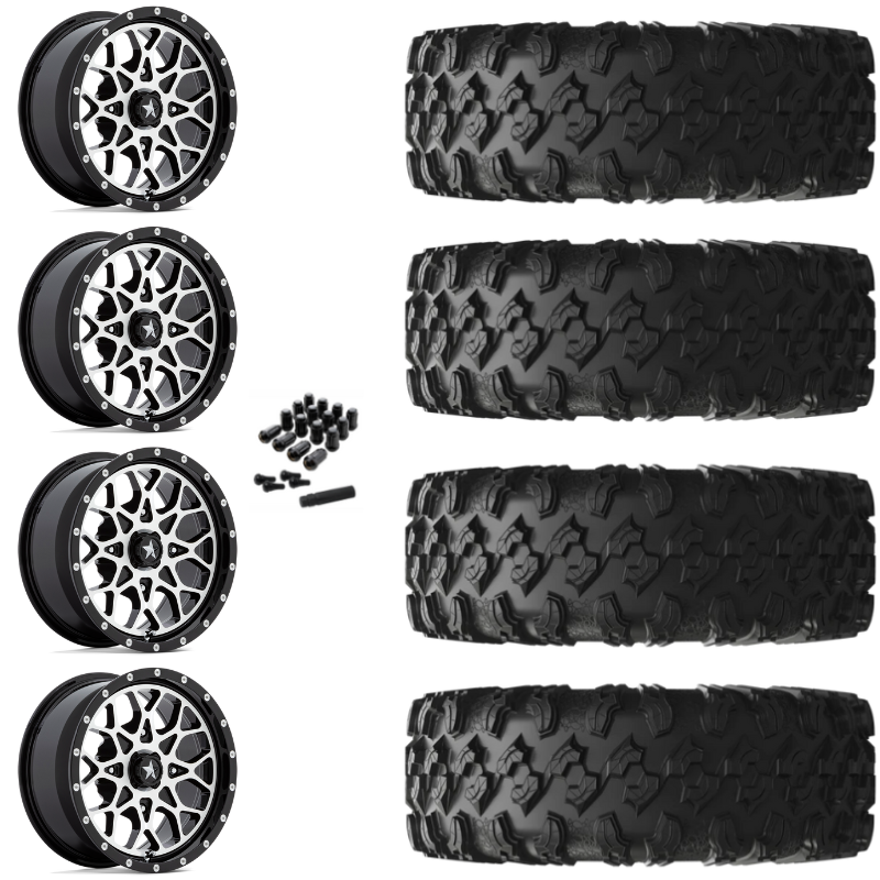 14" MSA Portal M45 Machined UTV Rims & 32" EFX MotoRavage Tires 8 Ply Mounted