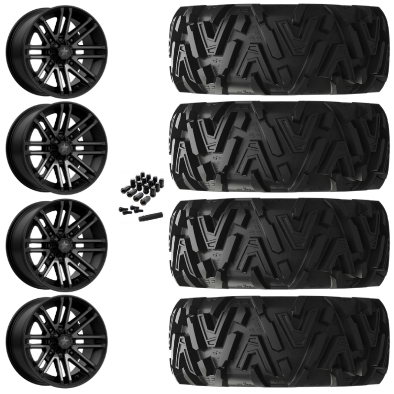 14" MSA Rogue M40 Black UTV Rims & 28" EFX MotoMTC Tires 6 Ply Mounted