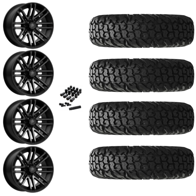 15" MSA Rogue M40 Black UTV Rims & 34" EFX MotoVator Tires 8 Ply Mounted