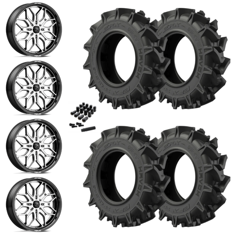 22" MSA Sniper M47 Machined UTV Rims & 35" EFX MotoHavok Tires 6 Ply Mounted