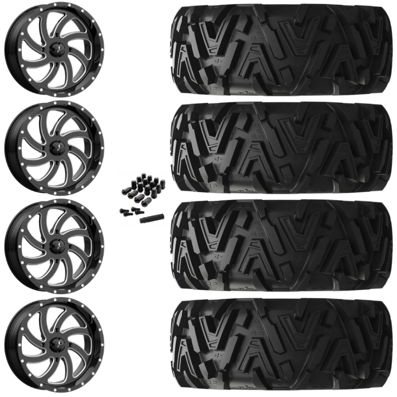 20" MSA Switch M36 Black Milled UTV Rims & 34" EFX MotoMTC Tires 6 Ply Mounted