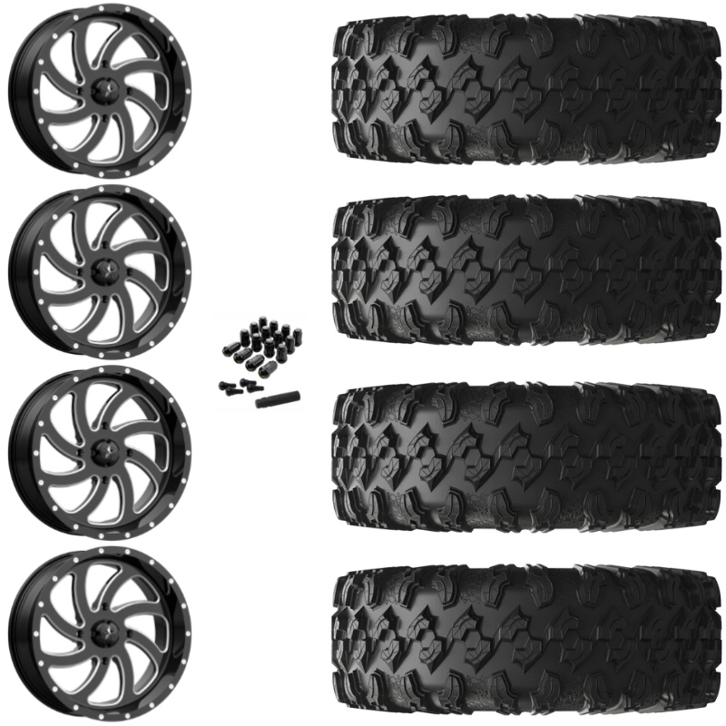 20" MSA Switch M36 Black Milled UTV Rims & 35" EFX MotoRavage Tires 8 Ply Mounted