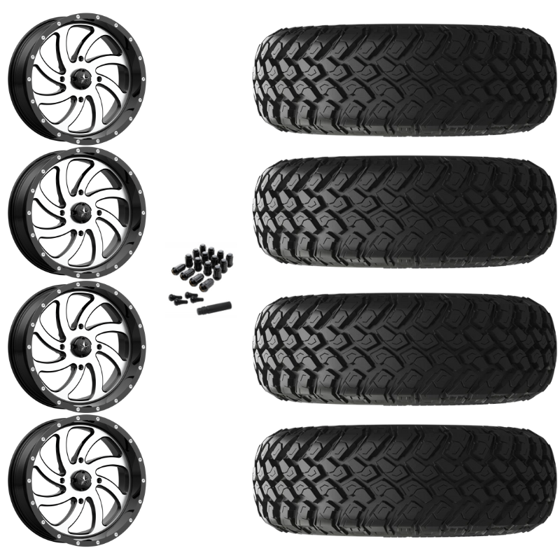 20" MSA Switch M36 Machined UTV Rims & 34" EFX MotoHammer Tires 8 Ply Mounted