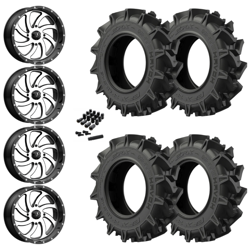 20" MSA Switch M36 Machined UTV Rims & 33" EFX MotoHavok Tires 6 Ply Mounted