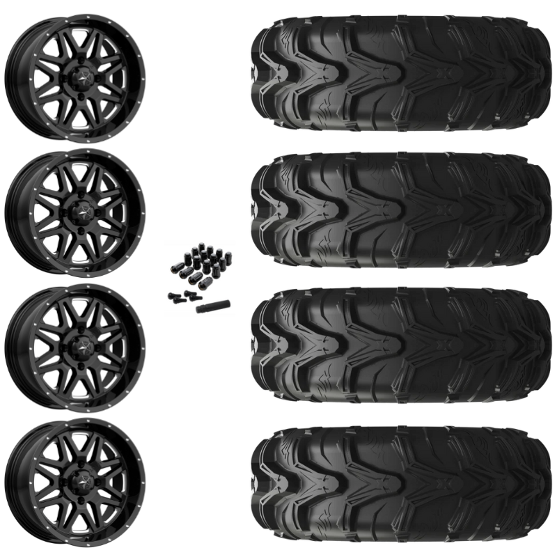 14" MSA Vibe M26 Black Milled UTV Rims & 27" EFX MotoMax Tires 6 Ply Mounted