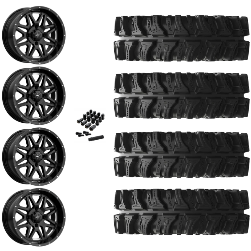 16" MSA Vibe M26 Black Milled UTV Rims & 30" EFX MotoSlayer Tires 6 Ply Mounted