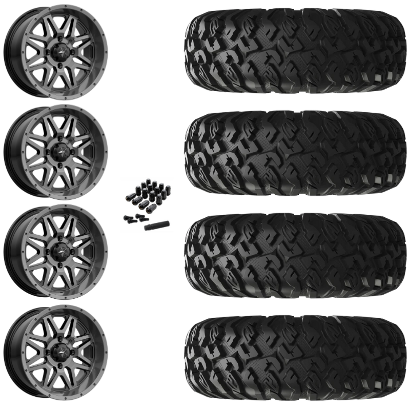 14" MSA Vibe M26 Dark Tint UTV Rims & 32" EFX MotoClaw Tires 8 Ply Mounted