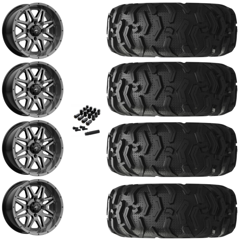 14" MSA Vibe M26 Dark Tint UTV Rims & 26" EFX MotoForce Tires 6 Ply Mounted