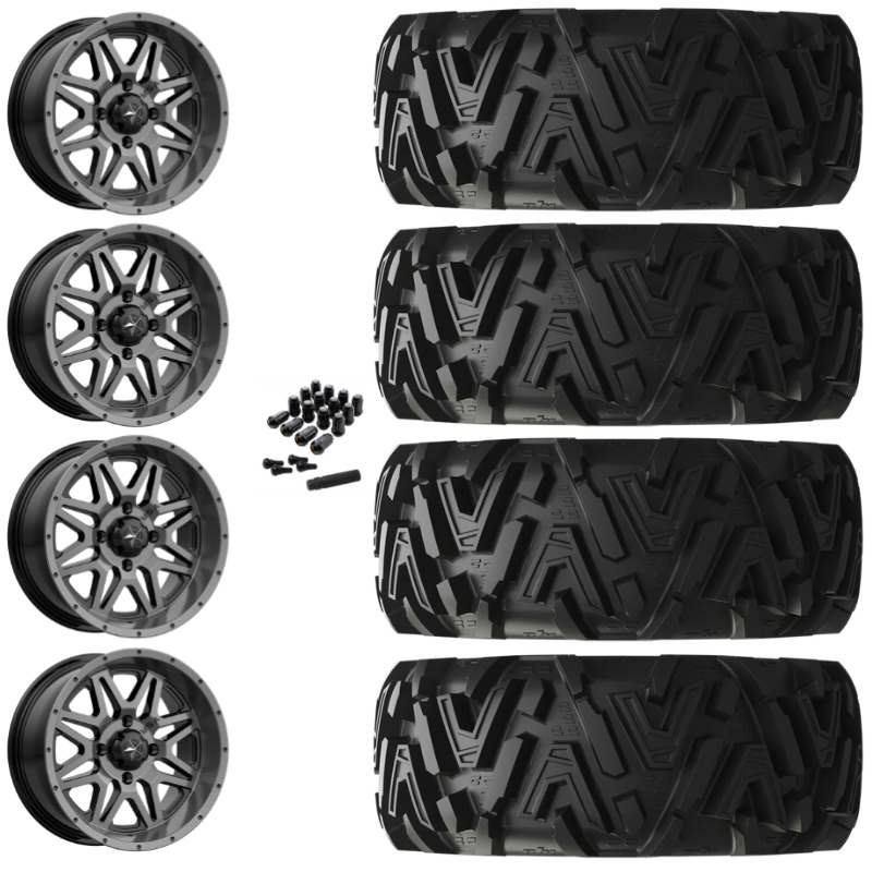 14" MSA Vibe M26 Dark Tint UTV Rims & 28" EFX MotoMTC Tires 6 Ply Mounted