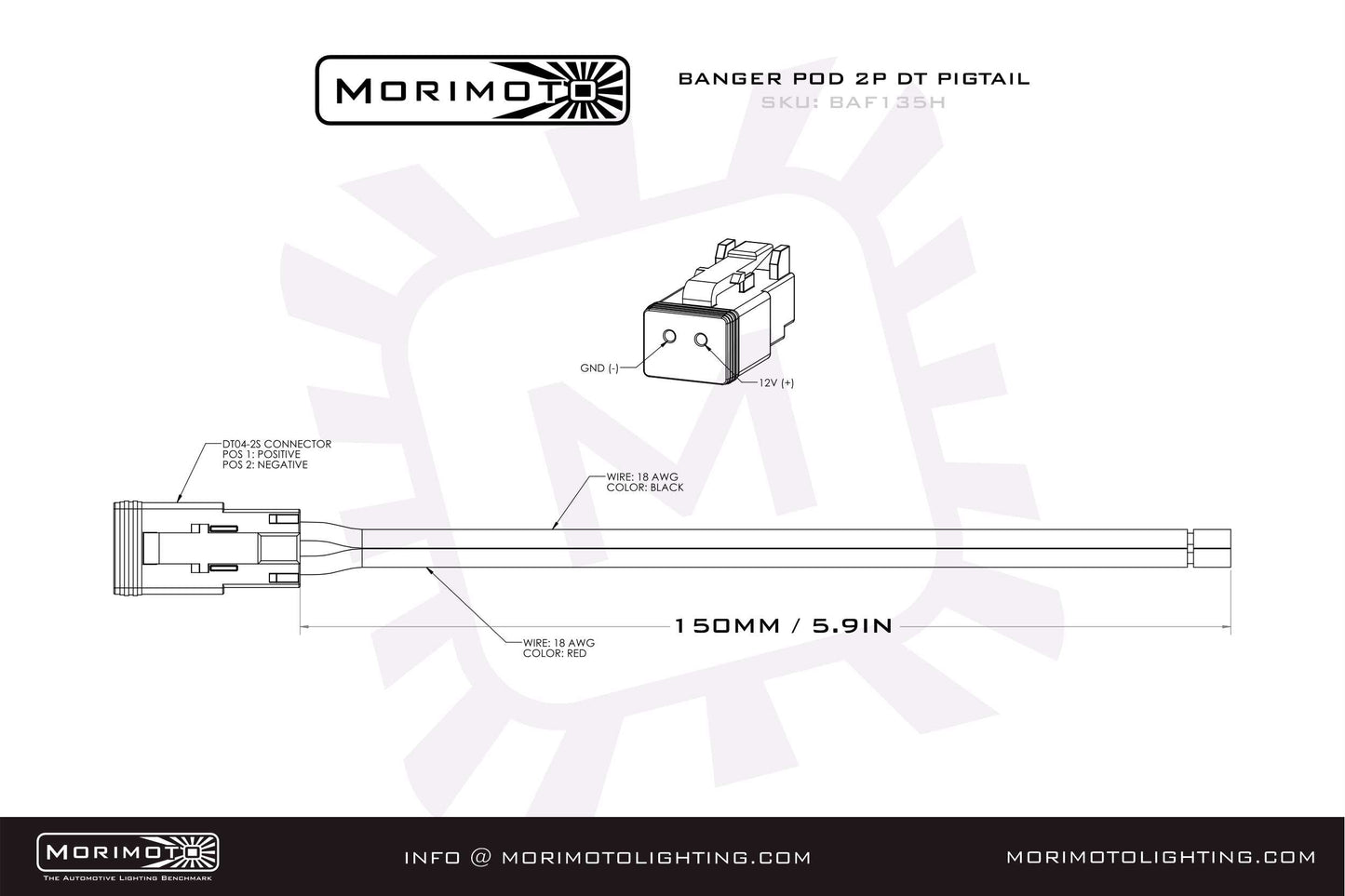 Morimoto 2P DT Pigtail Harness, 1 / 2 4Banger, BAF135H