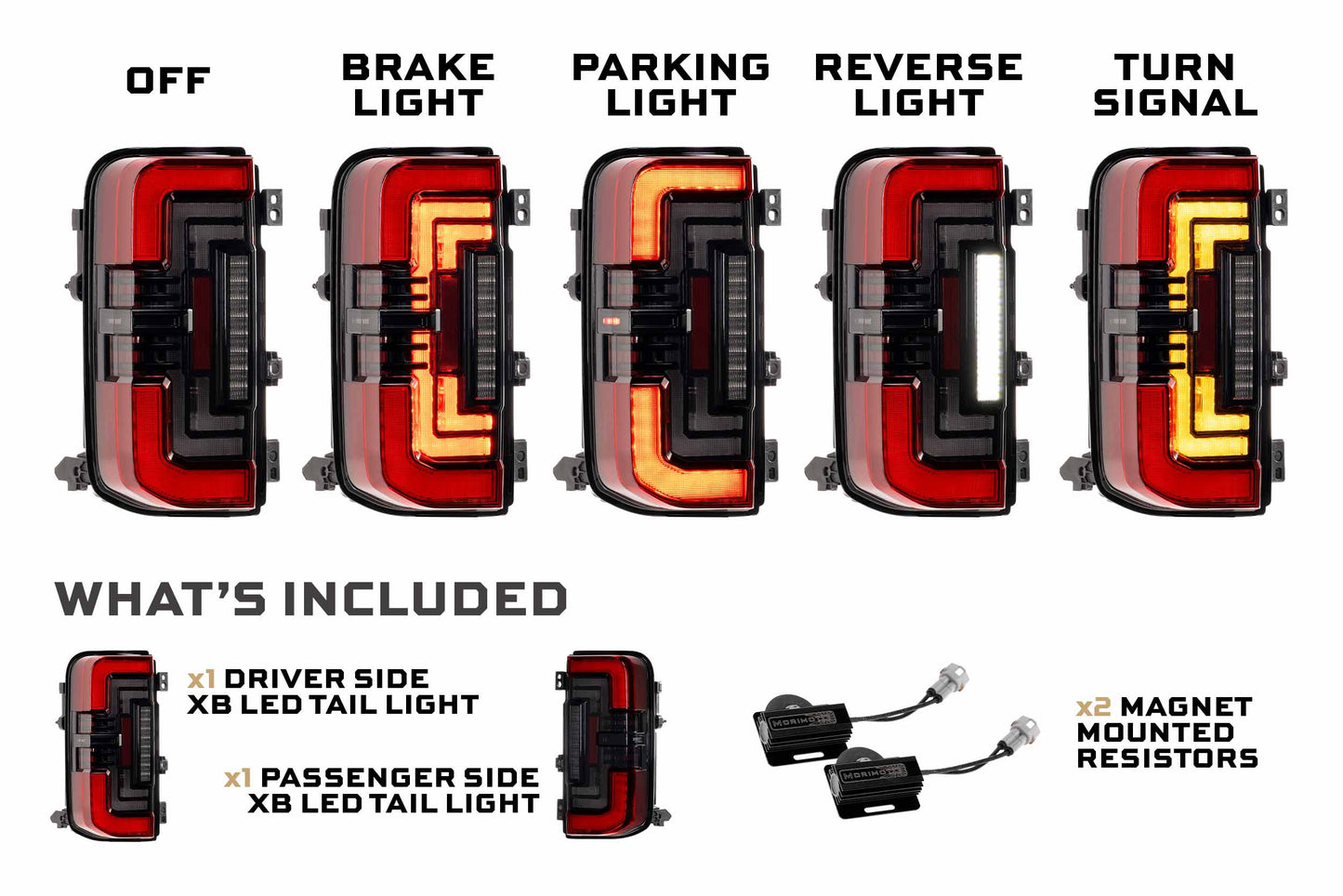 Morimoto Ford Bronco XB LED Tail Lights, 2021+, Exclude Raptor, Red, Set, LF751