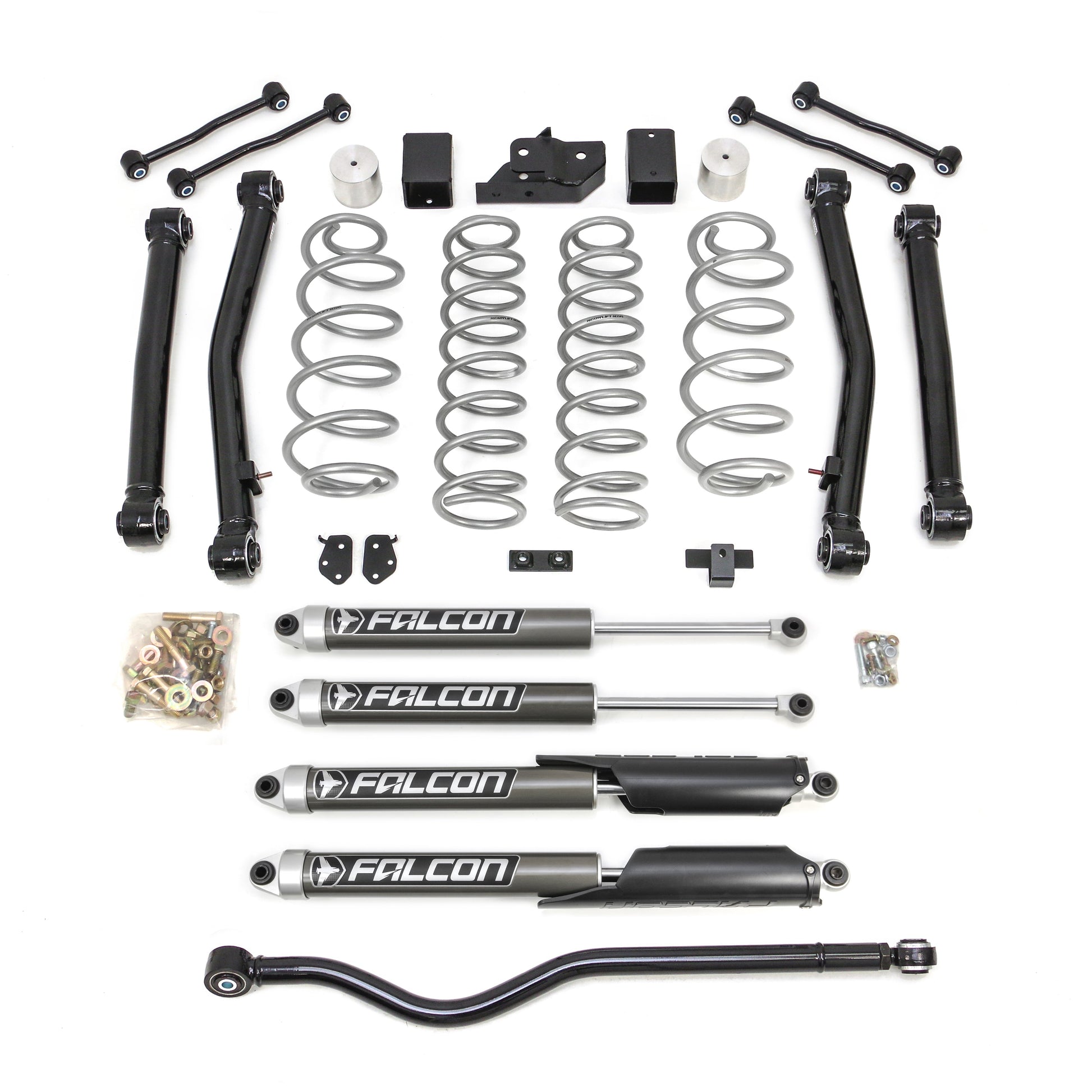 Jeep Wrangler JL Terrain Flex 4-Arm Kit with Falcon 2.1 Shocks. 3.5'', silver spring plus front track bar, 2018-2023, 4WD, 69-6837