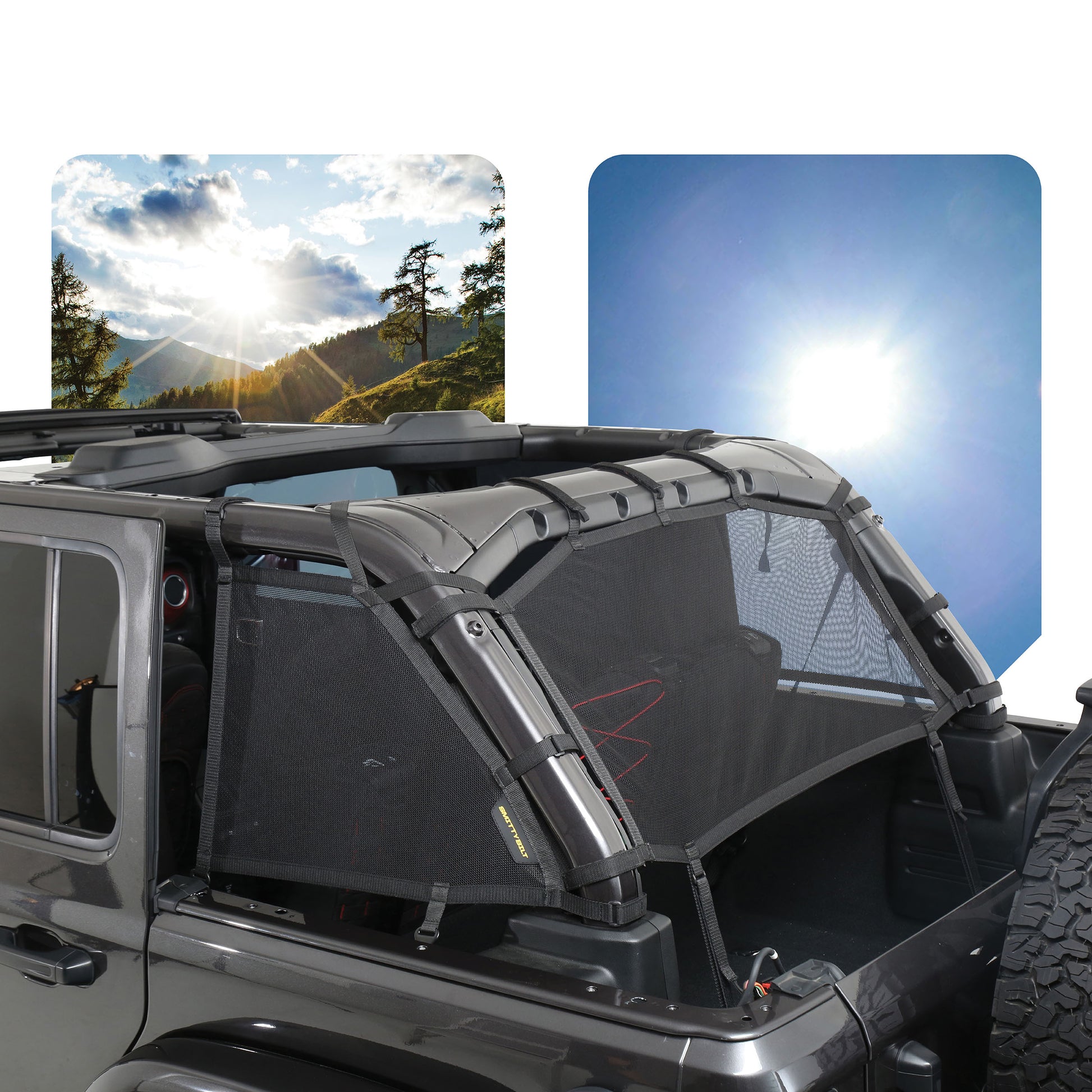 Smittybilt 2018-2025 Jeep Wrangler JLU Extended Shade Top Sides/Rear, Mesh, 18+, 97501