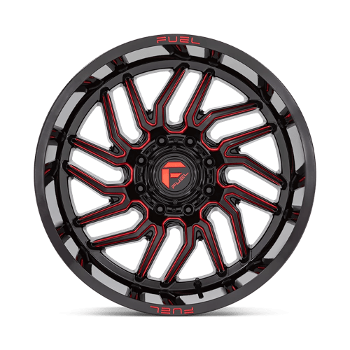 Fuel D808 Hurricane Gloss Black Milled Red Tint 1-Piece Wheels