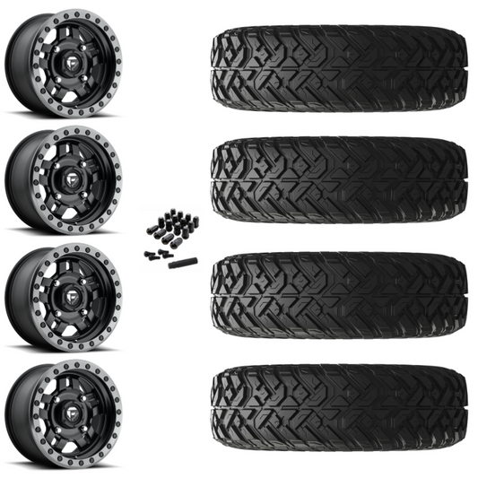 14" Fuel Anza D557 Black UTV Rims & 32" EFX Gripper R/T Tires 10 Ply Mounted