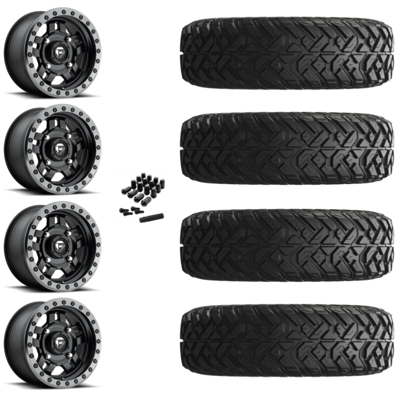 14" Fuel Anza D557 Black UTV Rims & 32"EFX Gripper Standard Tires 8 Ply Mounted