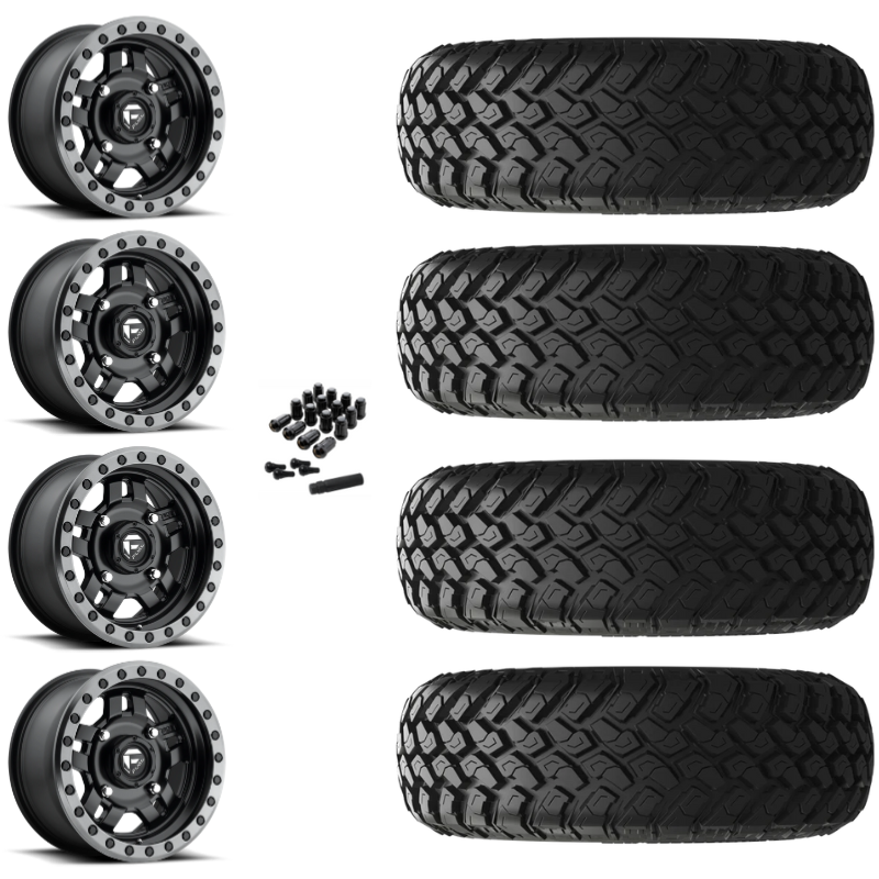 14" Fuel Anza D557 Black UTV Rims & 30" EFX MotoHammer Tires 8 Ply Mounted