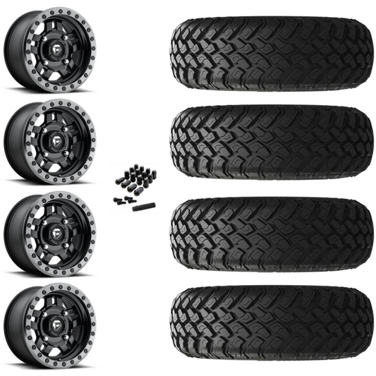 14" Fuel Anza D557 Black UTV Rims & 30" EFX MotoHammer Tires 8 Ply Mounted