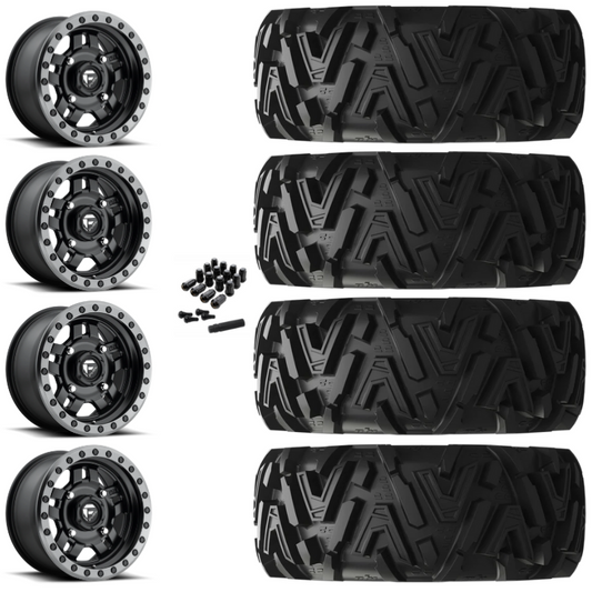 14" Fuel Anza D557 Black UTV Rims & 30" EFX MotoMTC Tires 6 Ply Mounted