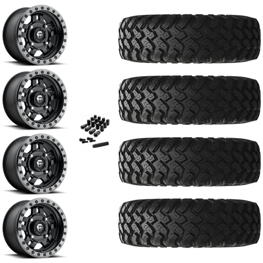 14" Fuel Anza D557 Black UTV Rims & 28" EFX MotoRally Tires 8 Ply Mounted