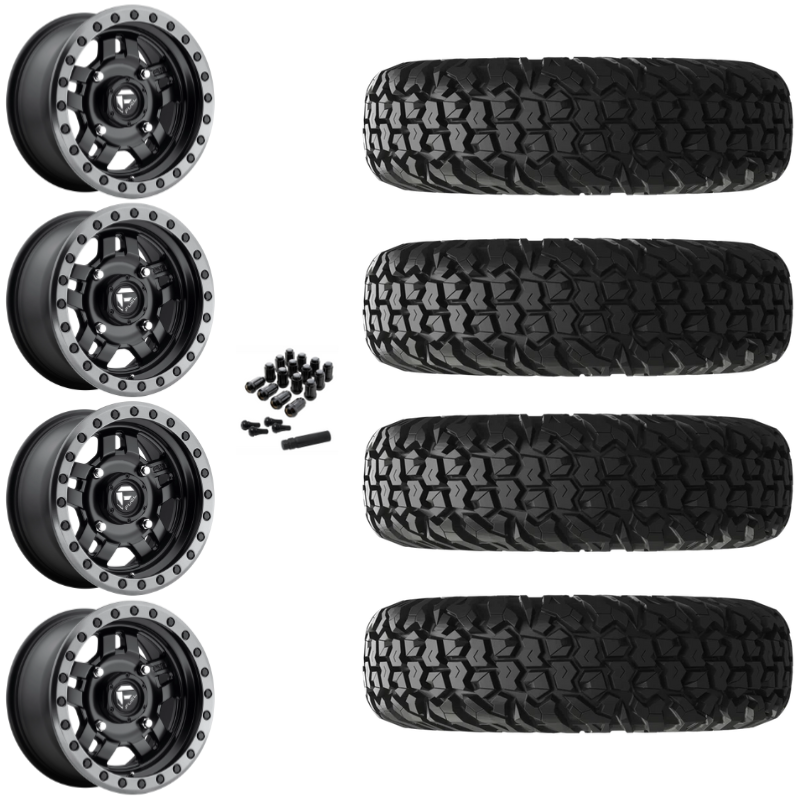 15" Fuel Anza D557 Black UTV Rims & 30" EFX MotoVator Tires 8 Ply Mounted