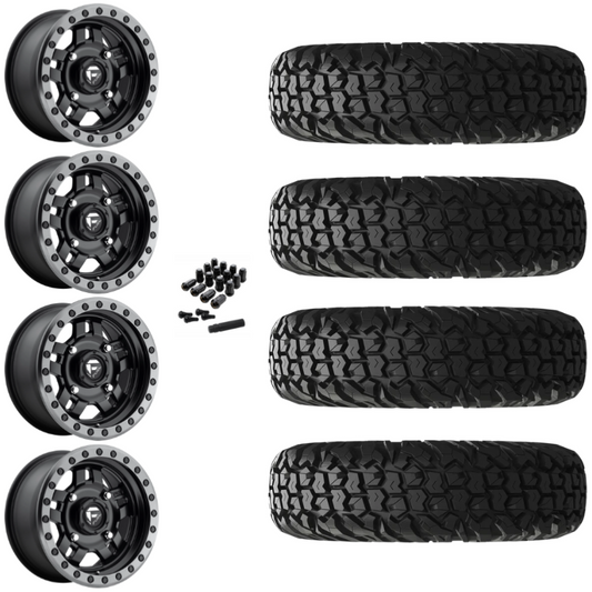 15" Fuel Anza D557 Black UTV Rims & 30" EFX MotoVator Tires 8 Ply Mounted