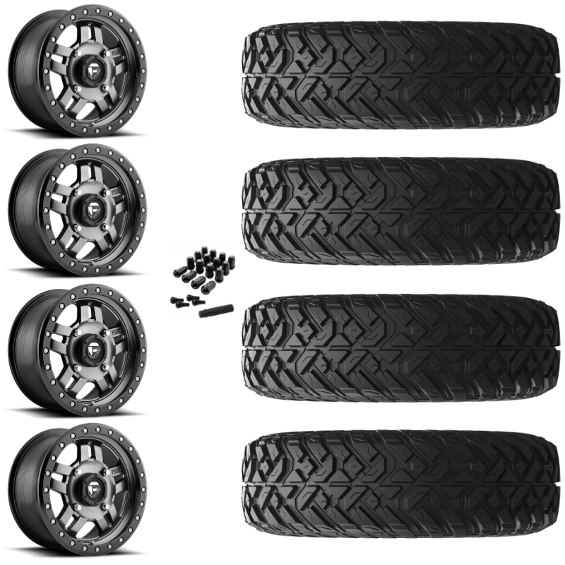 14" Fuel Anza D558 Anthracite UTV Rims & 32" EFX Gripper R/T-K Tires 10 Ply Mounted