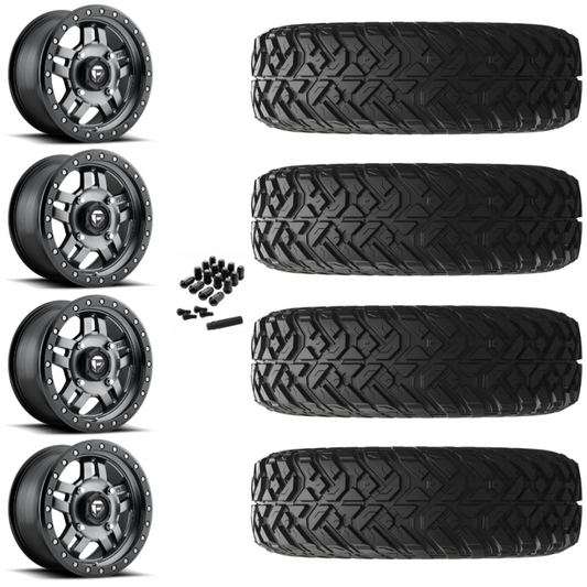 14" Fuel Anza D558 Anthracite UTV Rims & 32" EFX Gripper R/T-K Tires 10 Ply Mounted