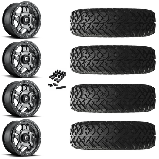 15" Fuel Anza D558 Anthracite UTV Rims & 32" EFX Gripper R/T Tires 10 Ply Mounted