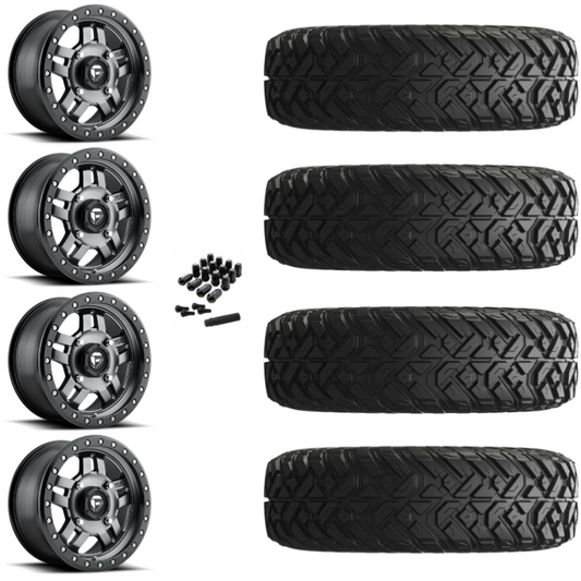 14" Fuel Anza D558 Anthracite UTV Rims & 30" EFX Gripper Standard Tires 8 Ply Mounted