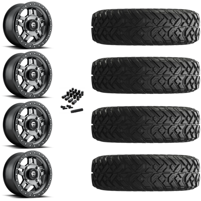 14" Fuel Anza D558 Anthracite UTV Rims & 32"EFX Gripper Standard Tires 8 Ply Mounted