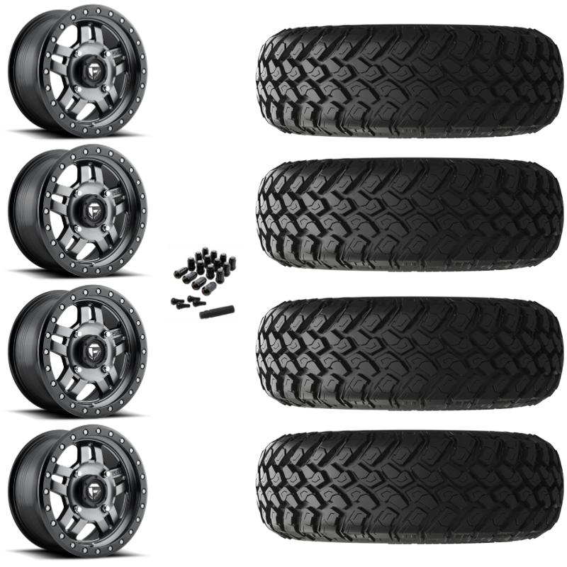 15" Fuel Anza D558 Anthracite UTV Rims & 30" EFX MotoHammer Tires 8 Ply Mounted