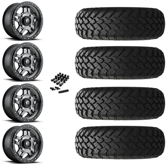 15" Fuel Anza D558 Anthracite UTV Rims & 30" EFX MotoHammer Tires 8 Ply Mounted